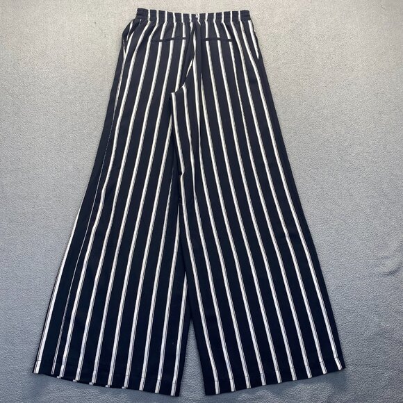 Forever 21 Flare Pants M Black Striped Wide Leg Stretch Mid Rise Dress Pant Work - Picture 9 of 13